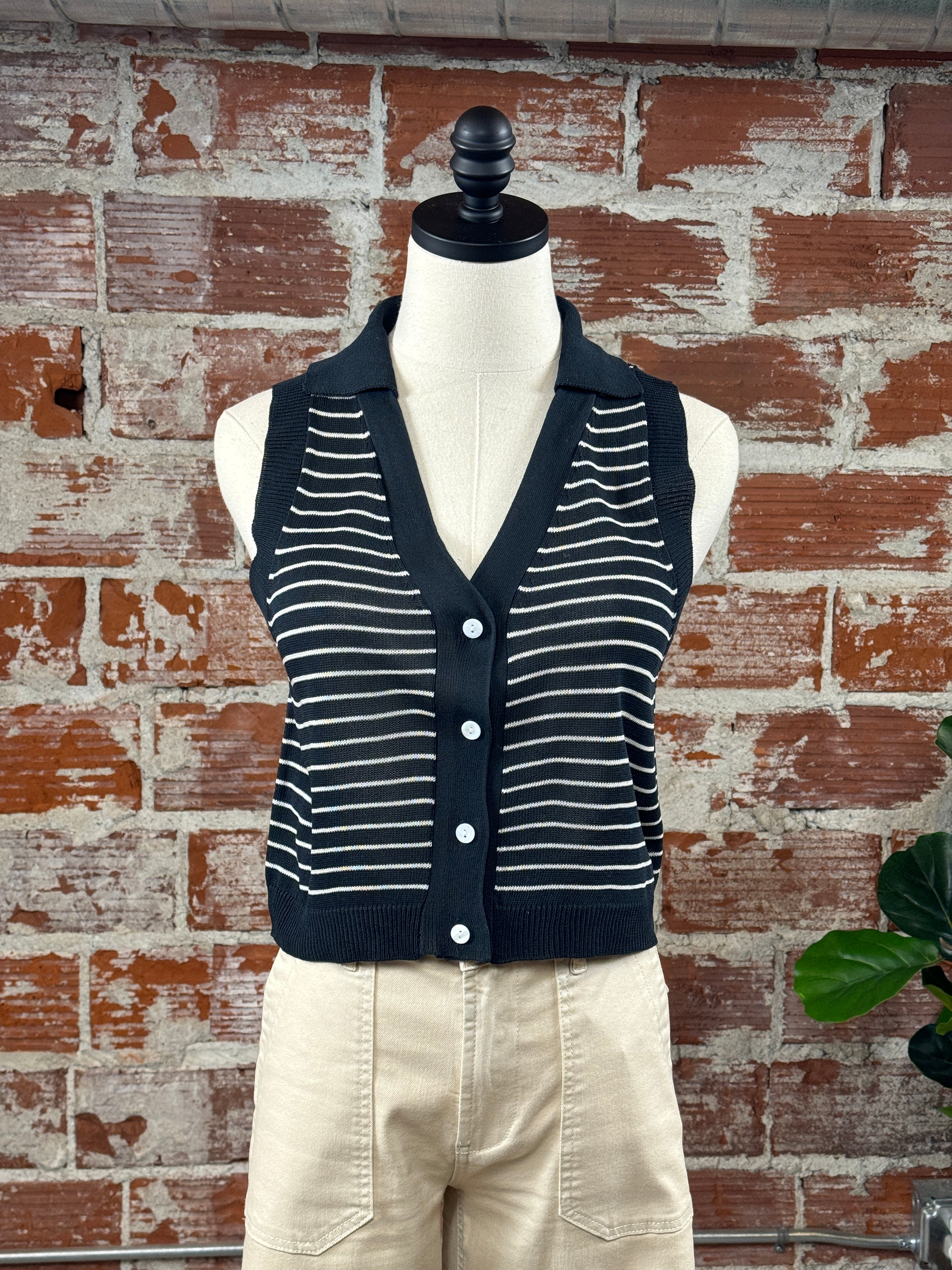 By Together Vest in Dark Navy with White Stripe-132 - Sweaters S/S (Jan - June)-Little Bird Boutique