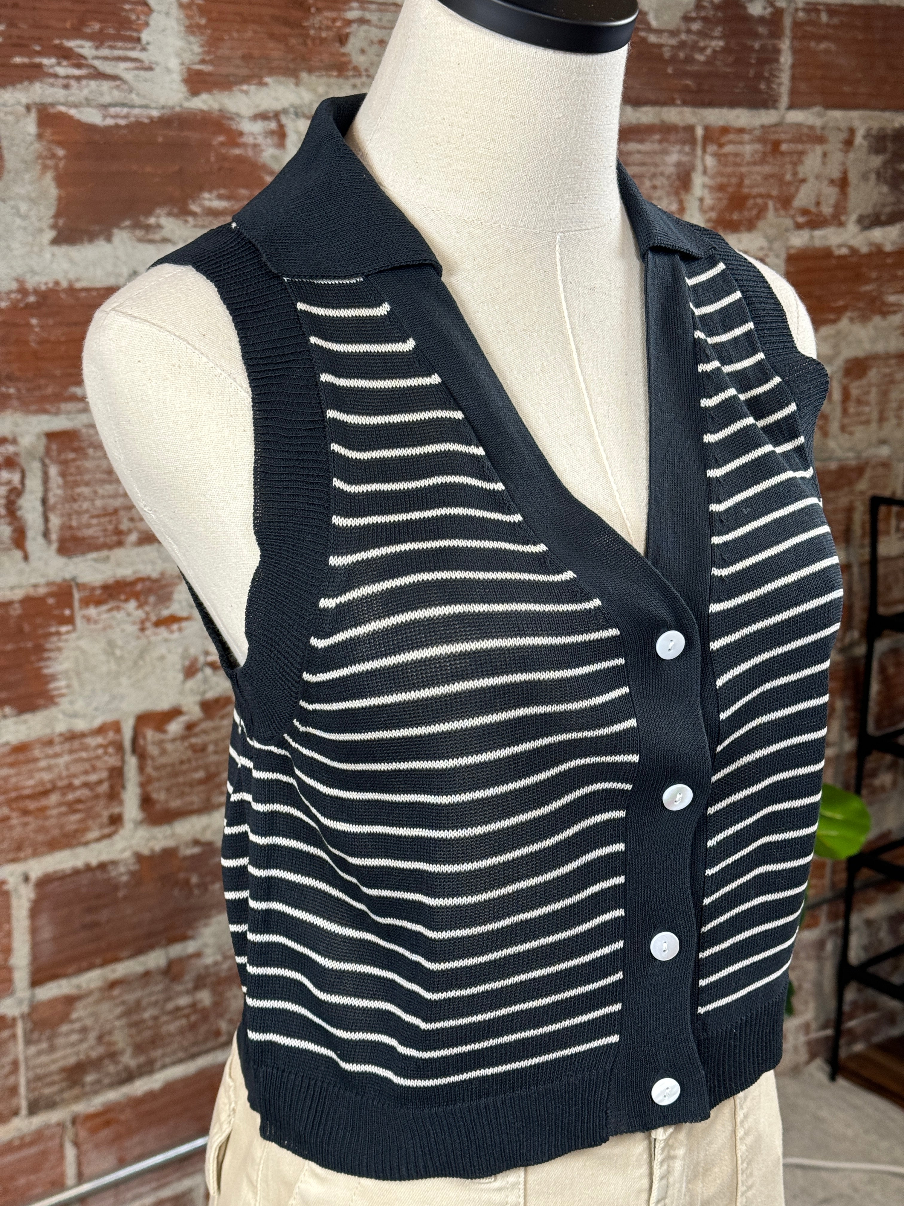By Together Vest in Dark Navy with White Stripe-132 - Sweaters S/S (Jan - June)-Little Bird Boutique