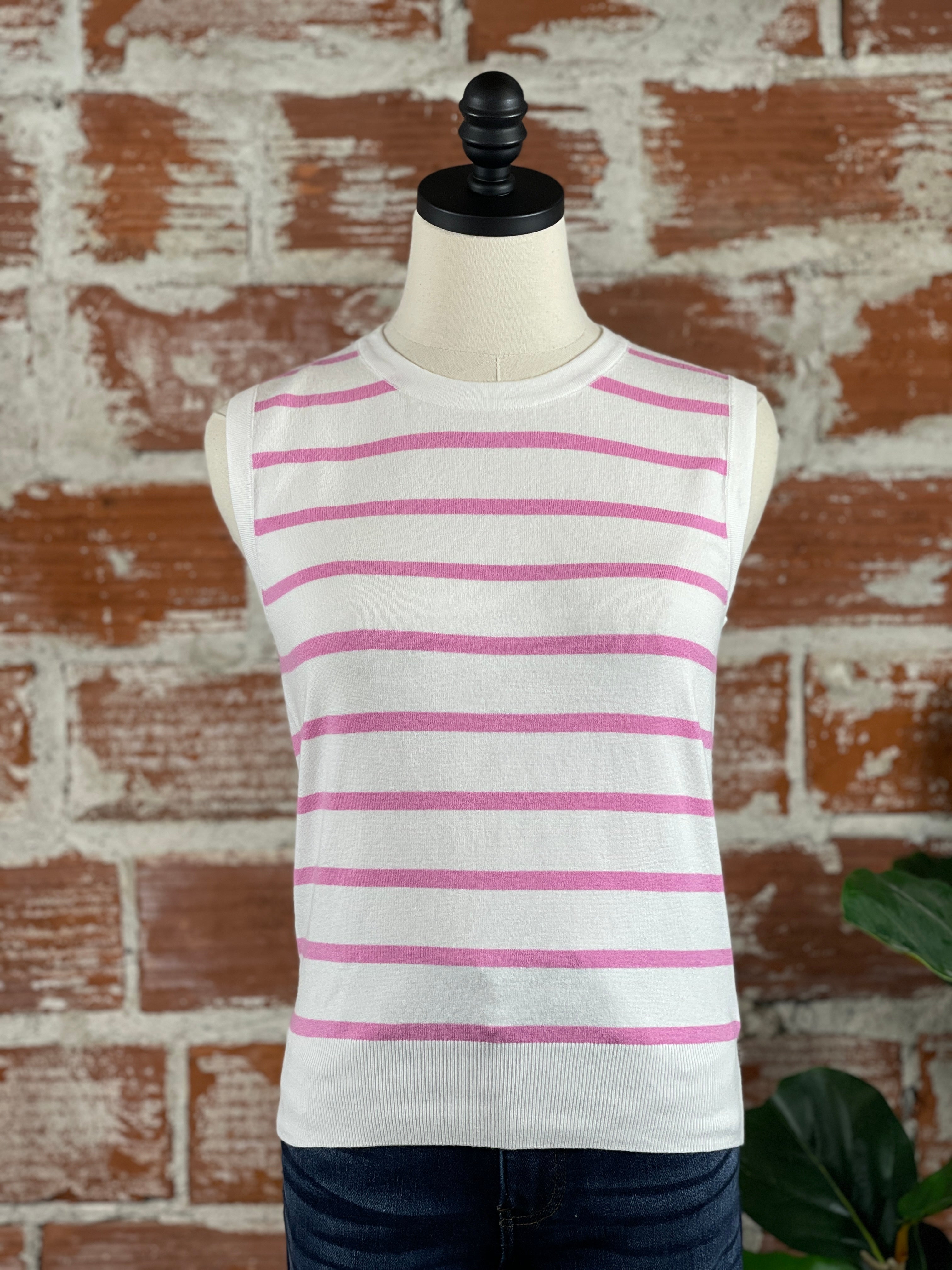 Sami Sleeveless Top in Pink & White-132 - Sweaters S/S (Jan - June)-Little Bird Boutique