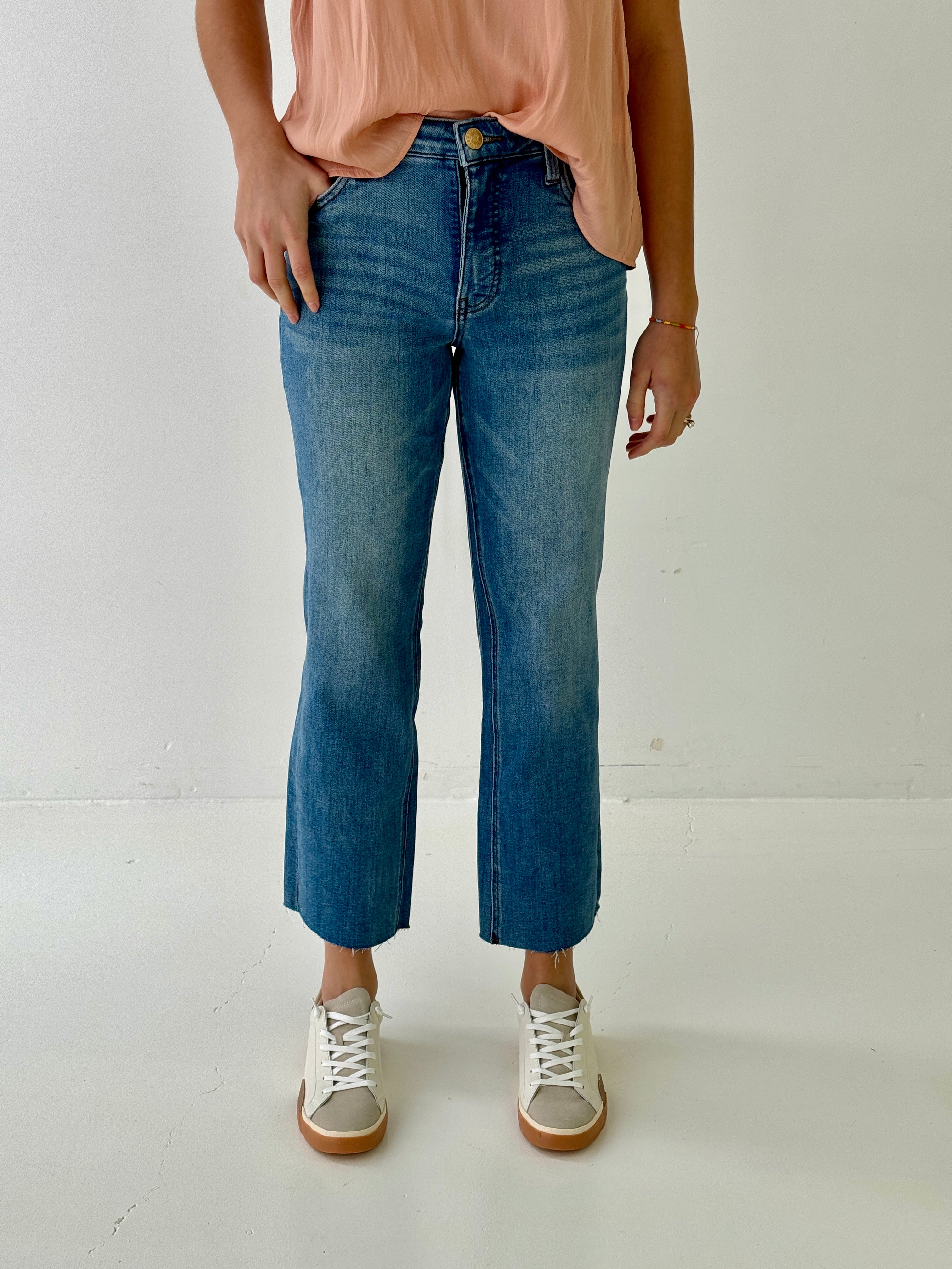 Kut Kelsey High Rise Fab Ab Ankle Flare in Comprehensive Wash-210 Denim-Little Bird Boutique