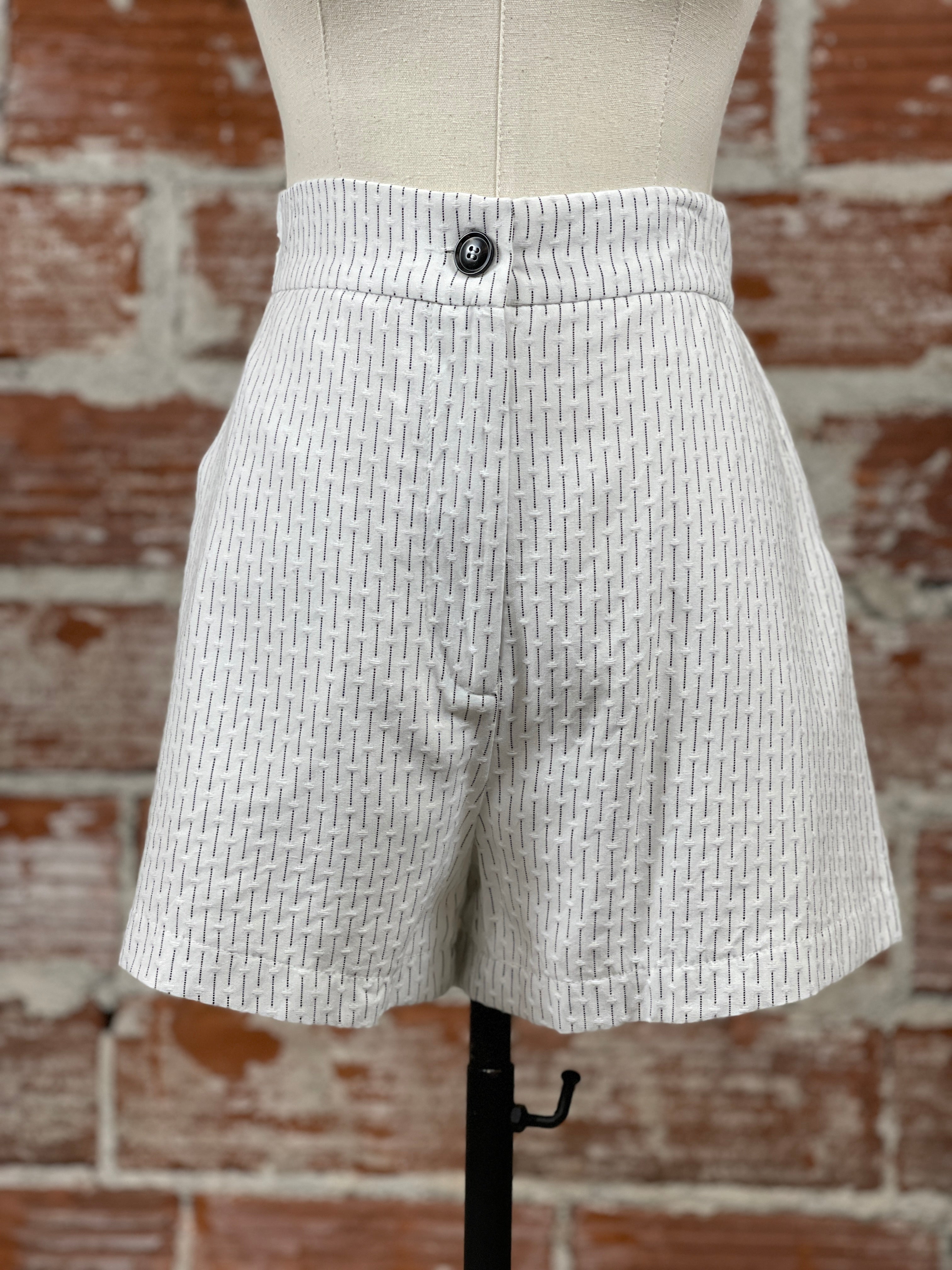 Lizzy Shorts in Off White and Black Pinstripes-232 Shorts-Little Bird Boutique