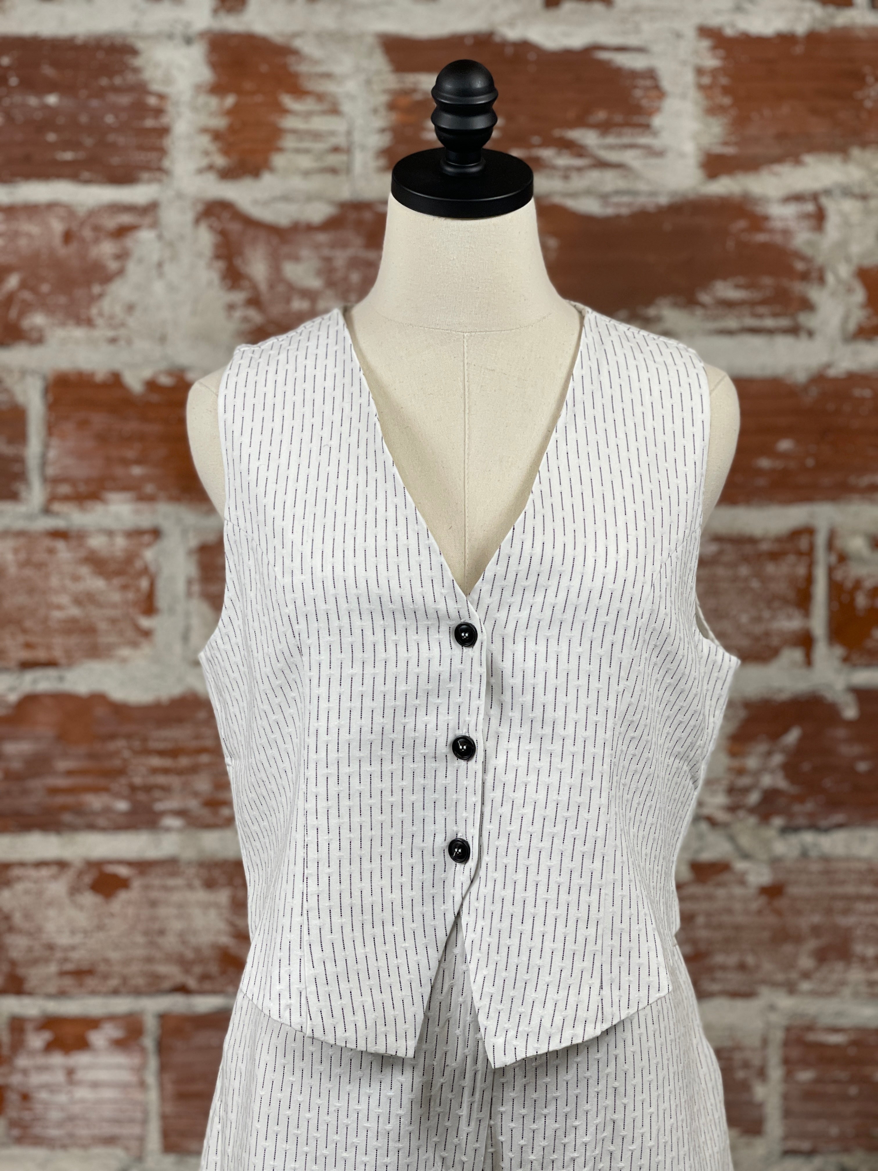 Lizzy Button Front Vest in Off White and Black-112 - Woven Top S/S (Jan - June)-Little Bird Boutique