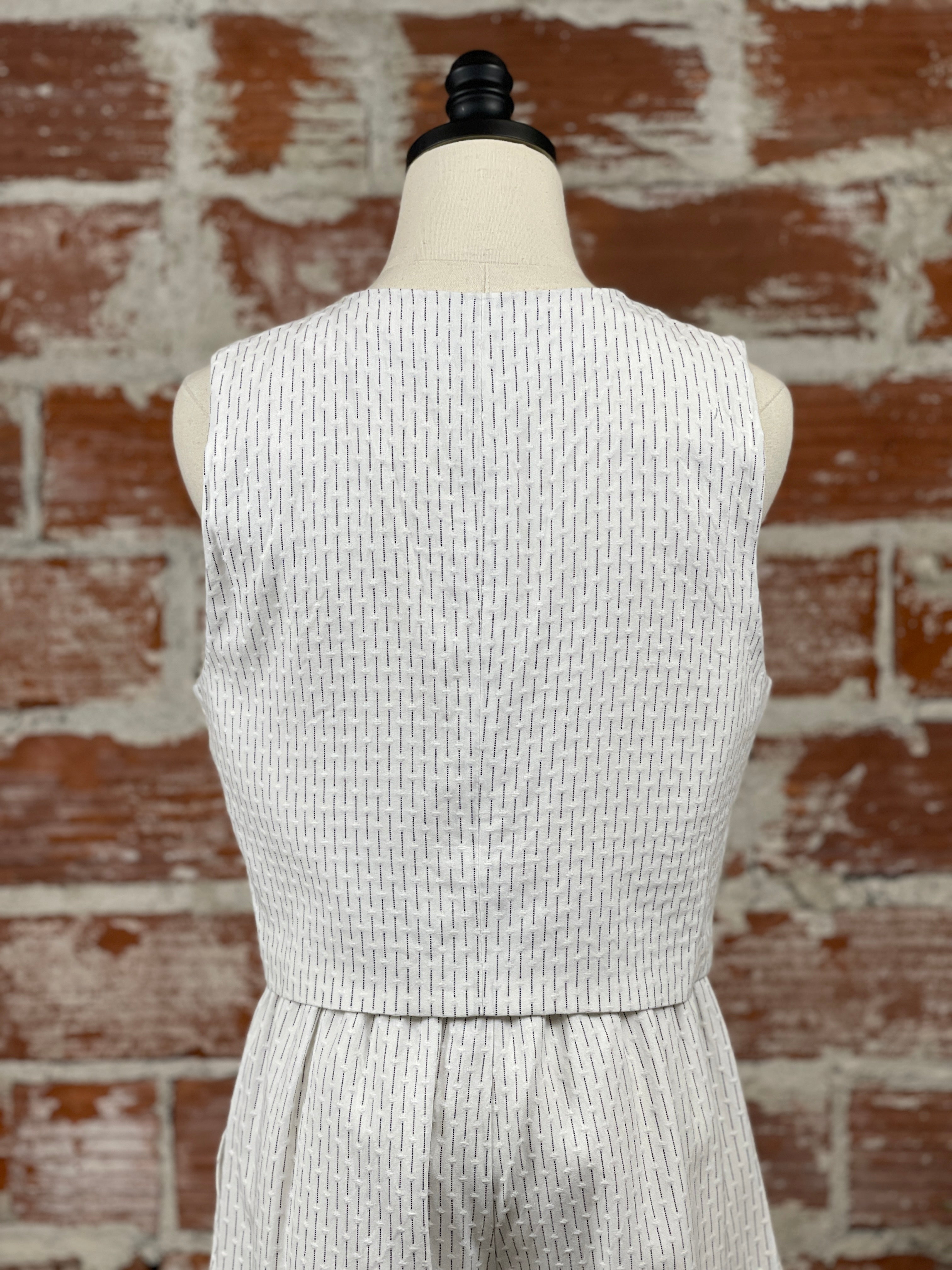 Lizzy Button Front Vest in Off White and Black-112 - Woven Top S/S (Jan - June)-Little Bird Boutique