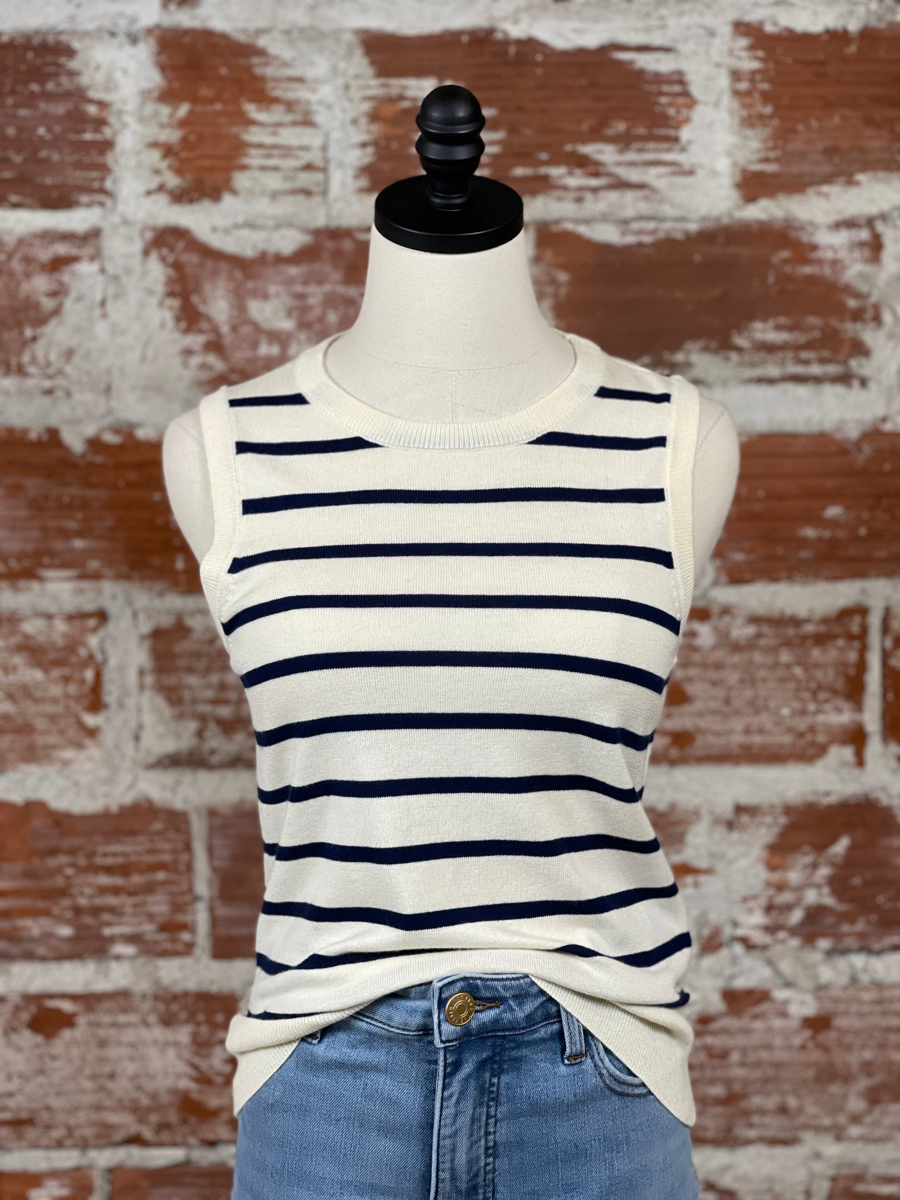 Thread and Supply Elsa Sweater Tank in Ivory and Navy-132 - Sweaters S/S (Jan - June)-Little Bird Boutique