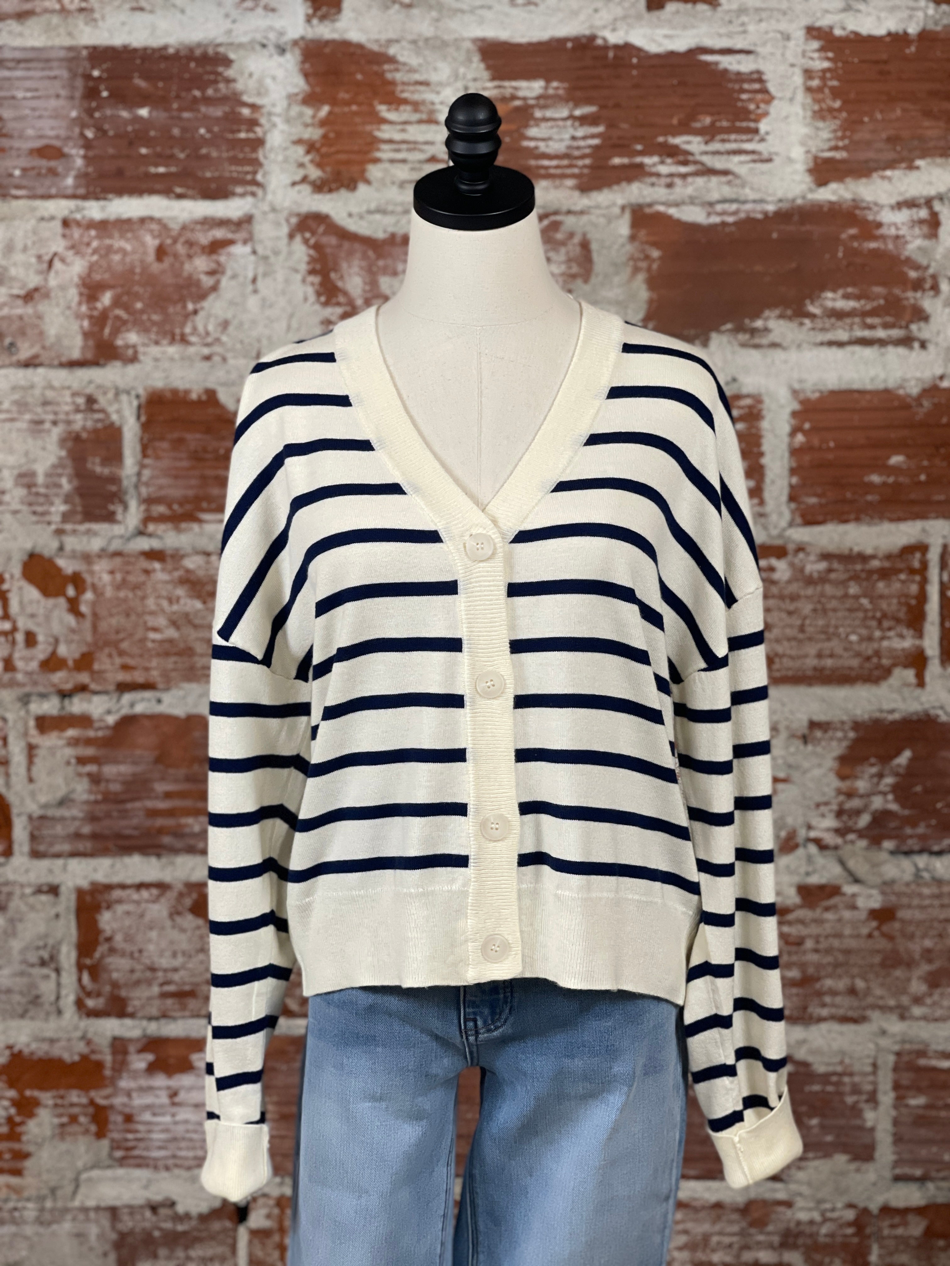 Thread and Supply Elsa Cardigan in Navy and Ivory-132 - Sweaters S/S (Jan - June)-Little Bird Boutique