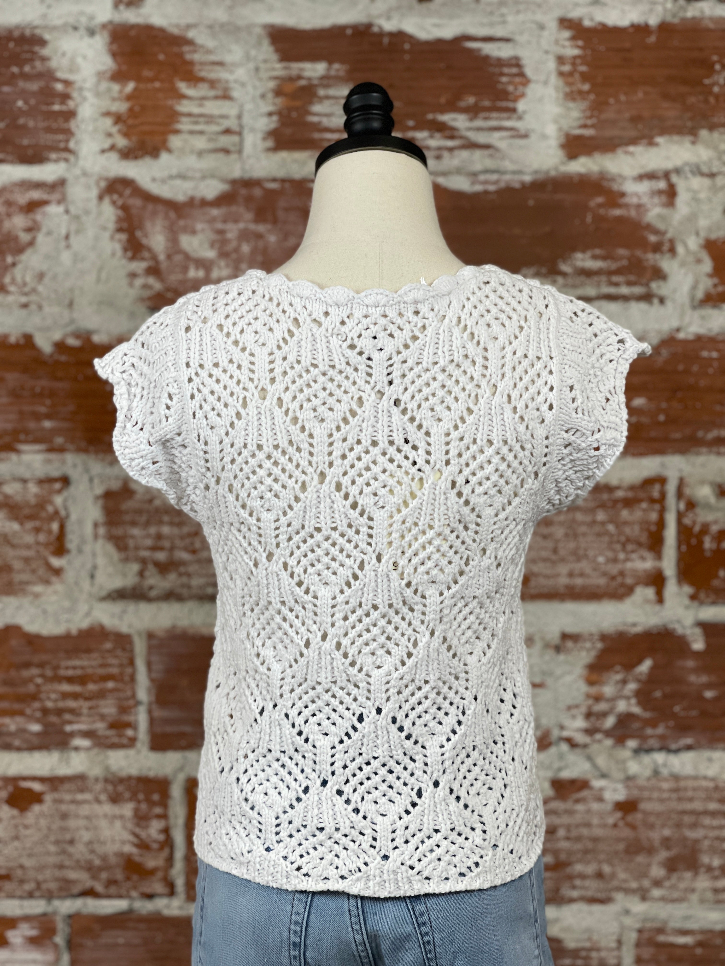 Elan Crochet Top in White-132 - Sweaters S/S (Jan - June)-Little Bird Boutique