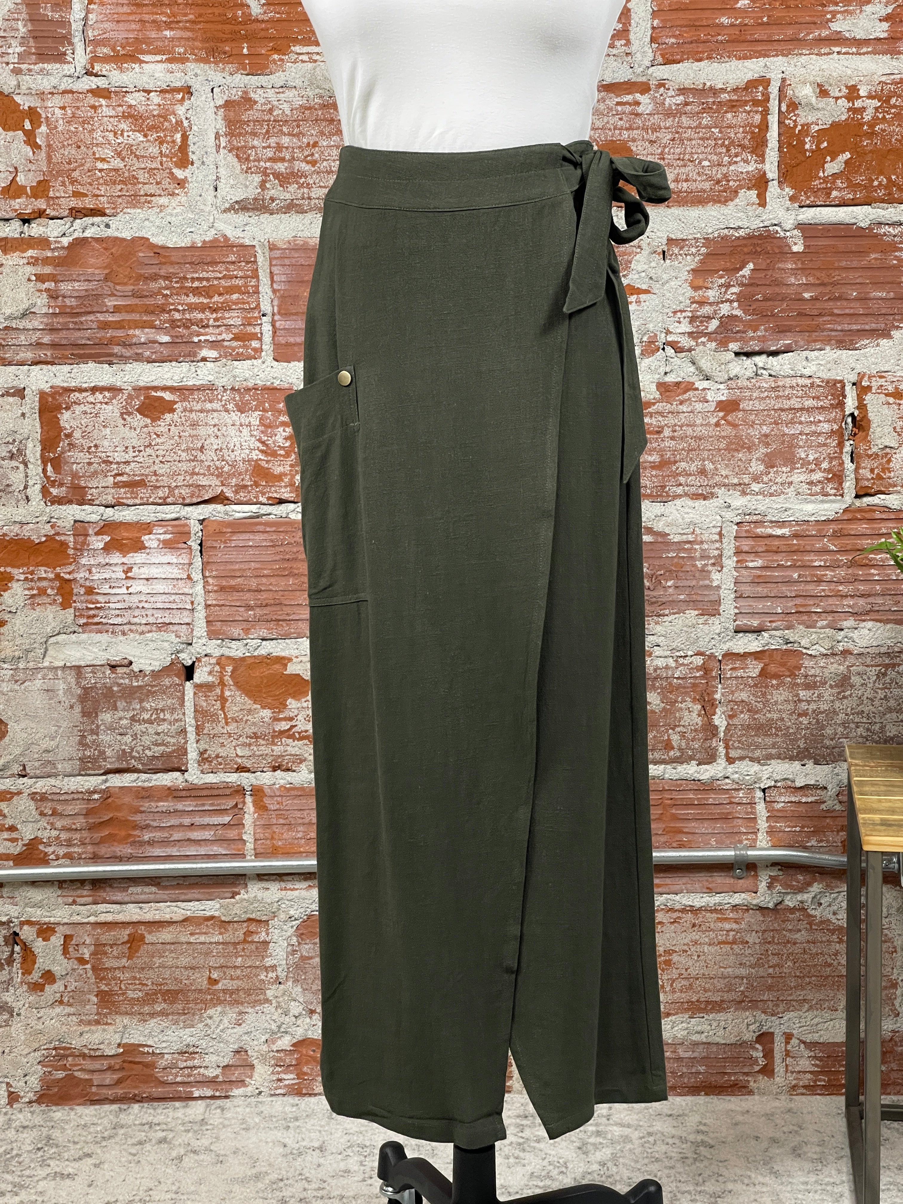 Apricot Cargo Pocket Wrap Skirt in Forest-231 Skirts-Little Bird Boutique