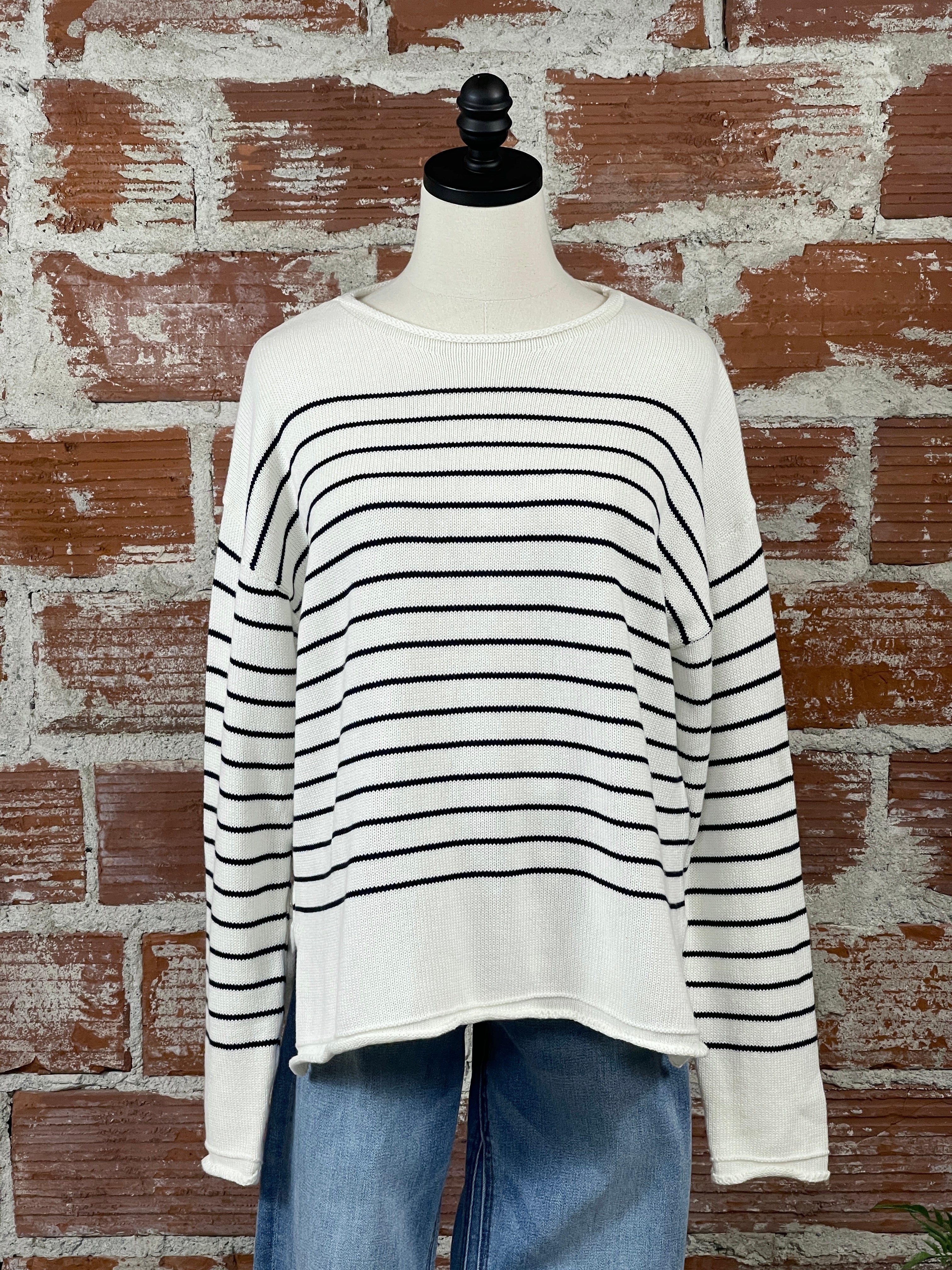 Feeling Good Sweater in Cream and Navy-132 - Sweaters S/S (Jan - June)-Little Bird Boutique