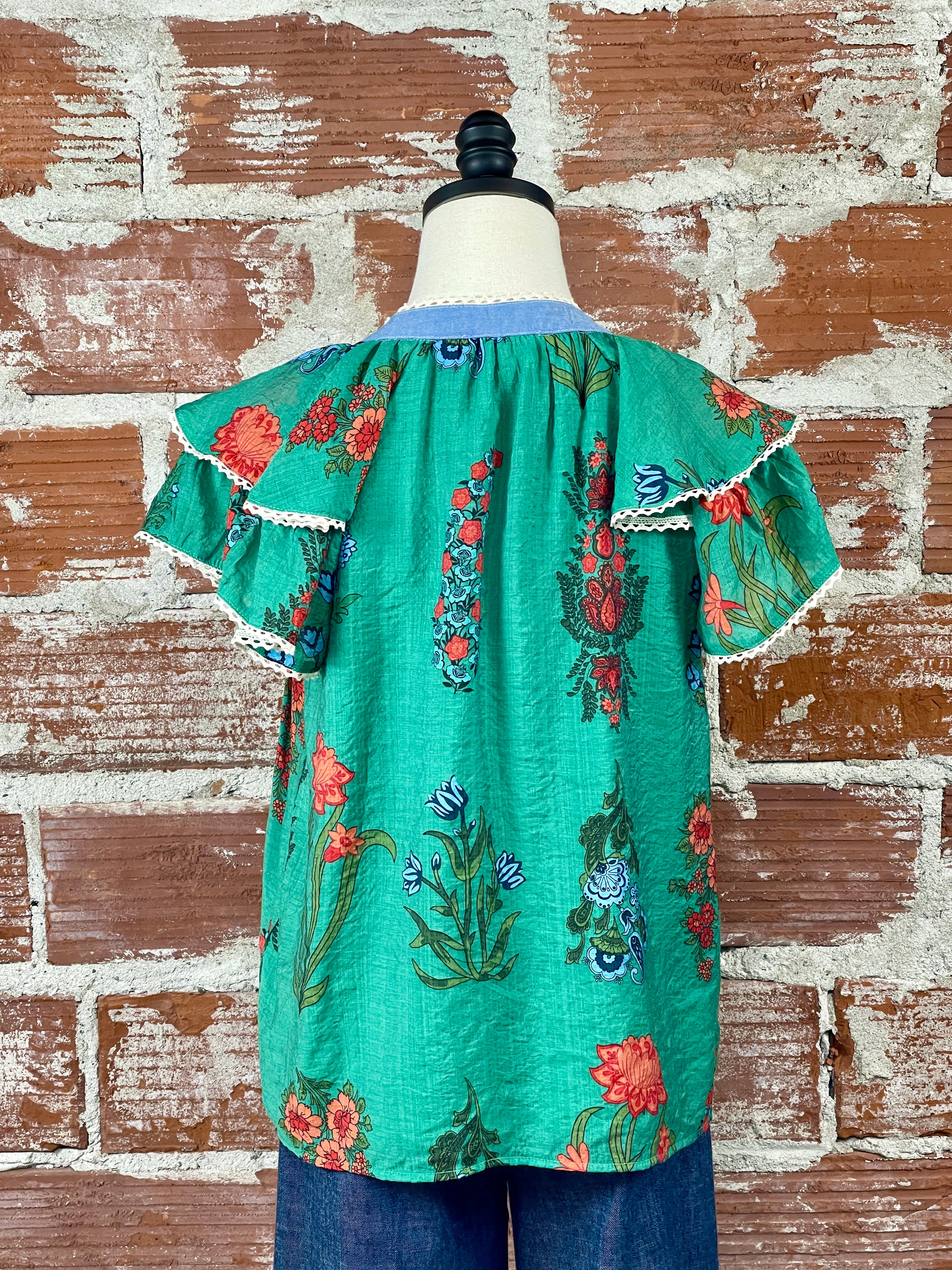 THML Georgia Top in Emerald Floral-112 - Woven Top S/S (Jan - June)-Little Bird Boutique