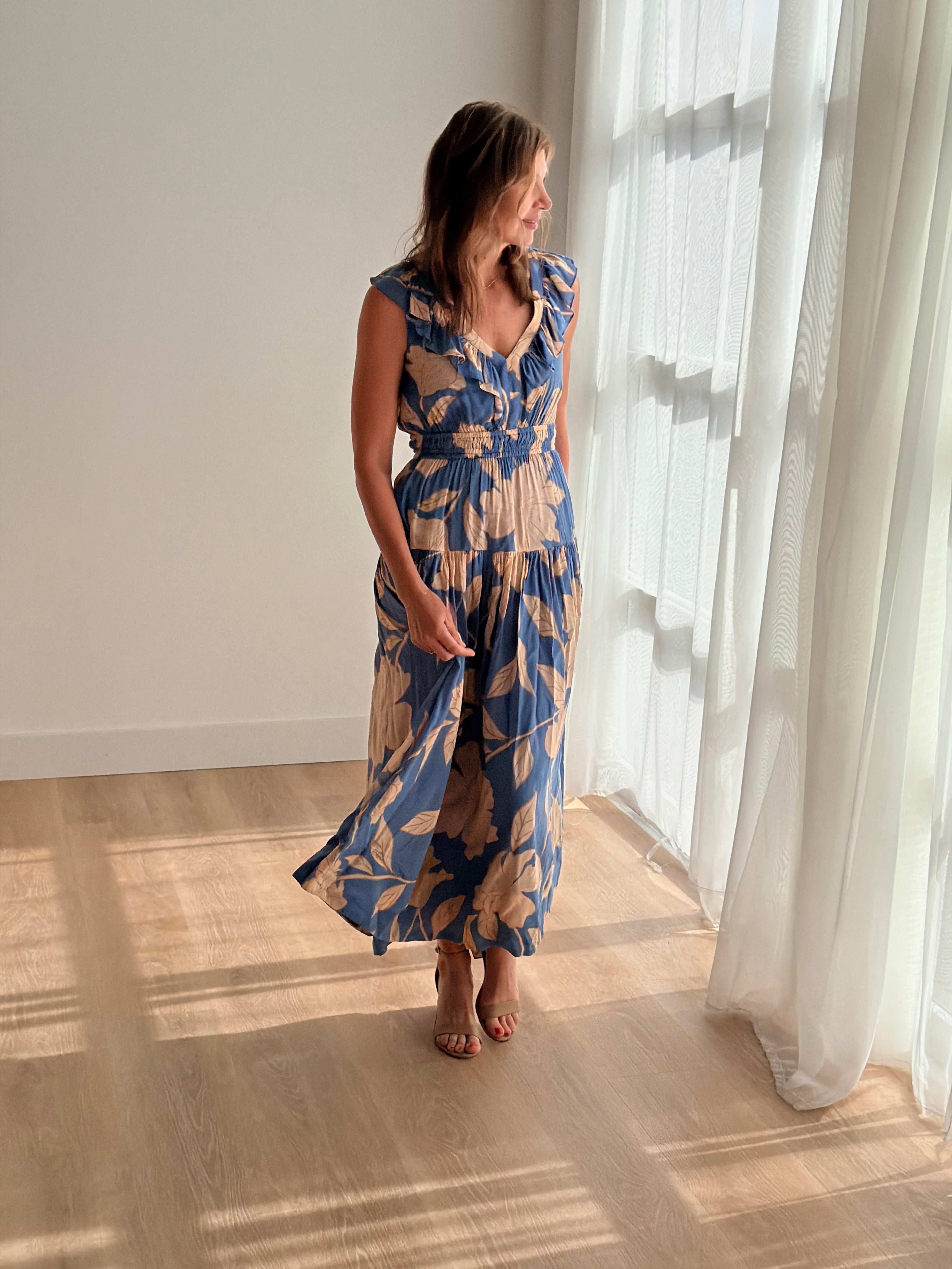 z supply maxi dress Z Supply Malene Bloom Floral Maxi Dress Lake Blue / S