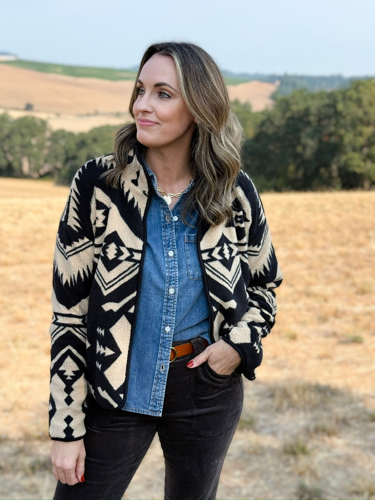 Thread and Supply Canyon Jacket in Cream and Black Aztec-141 Outerwear Coats & Jackets-Little Bird Boutique