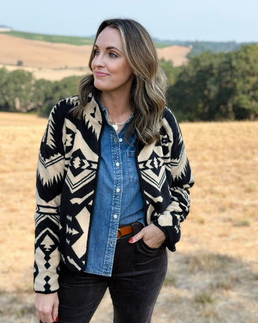 Thread and Supply Canyon Jacket in Cream and Black Aztec-141 Outerwear Coats & Jackets-Little Bird Boutique