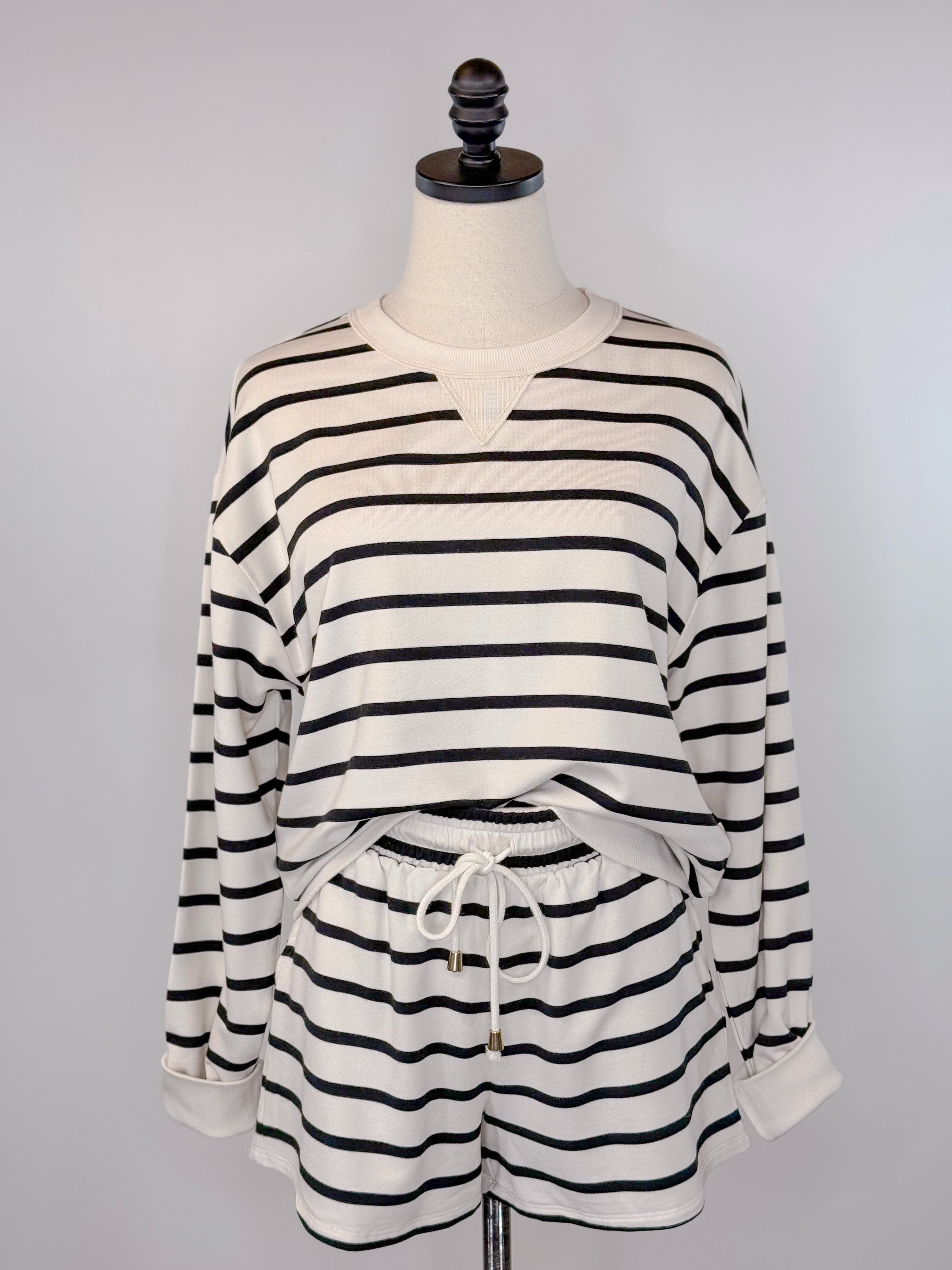 Z Supply Stand Out Striped Sweatshirt in Crystal and Black-142 Sweatshirts & Hoodies-Little Bird Boutique