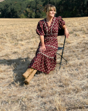THML Debbie Dress in Wine Floral-152 Dresses - Long-Little Bird Boutique