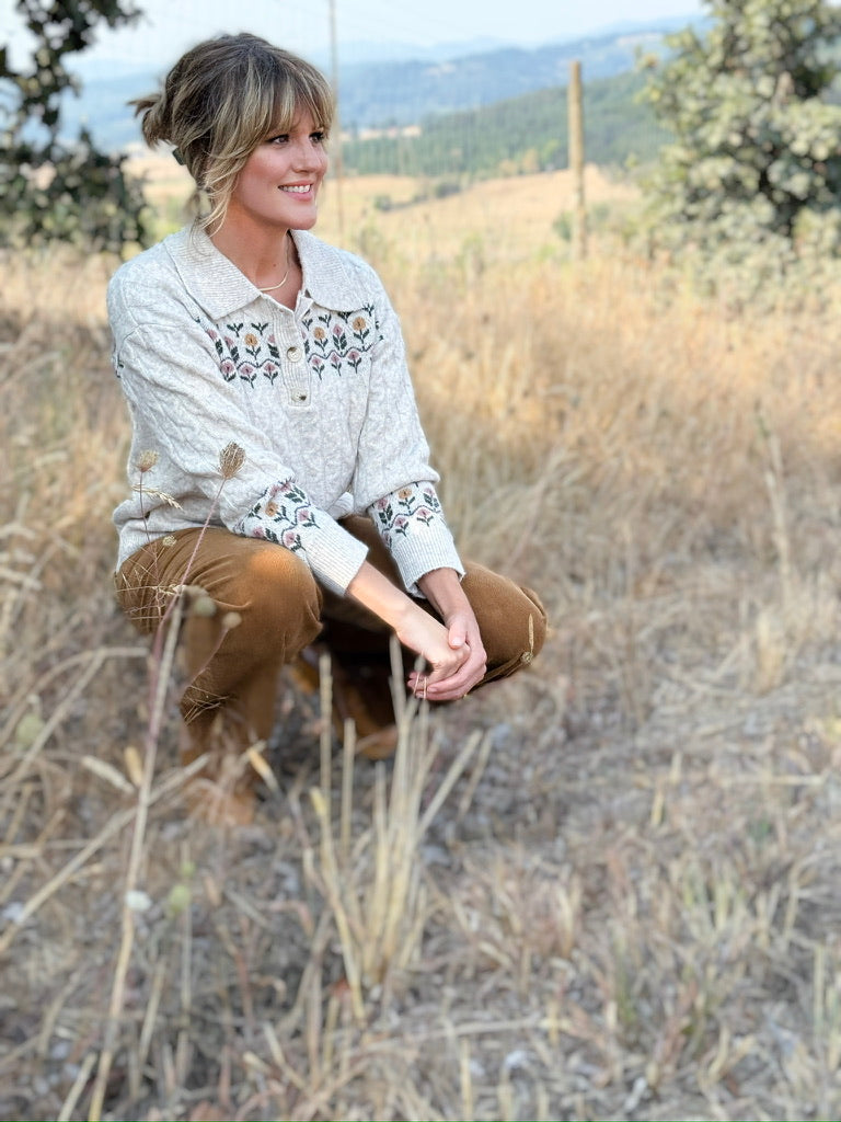 Flora Sweater in Oatmeal-131 - Sweaters F/W (June - Nov)-Little Bird Boutique