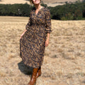 Anthem the Label Abstract Print Dress in Brown and Taupe-152 Dresses - Long-Little Bird Boutique