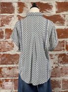 Flag and Anthem Calera Top in Blue Geo Print-112 - Woven Top S/S (Dec - May)-Little Bird Boutique