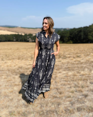Lennox Long Dress in Black and White-152 Dresses - Long-Little Bird Boutique