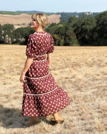 THML Debbie Dress in Wine Floral-152 Dresses - Long-Little Bird Boutique