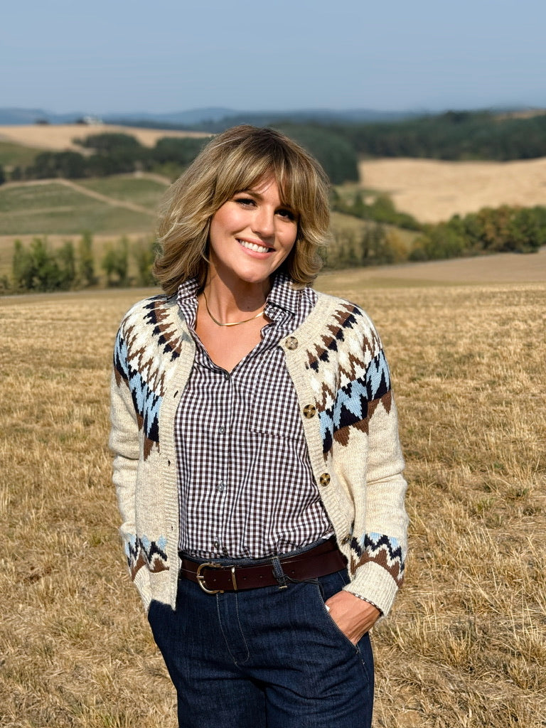 Flag and Anthem Odessa Fair Isle Cardigan Sweater in Oatmeal and Navy Heather-131 - Sweaters F/W (June - Nov)-Little Bird Boutique
