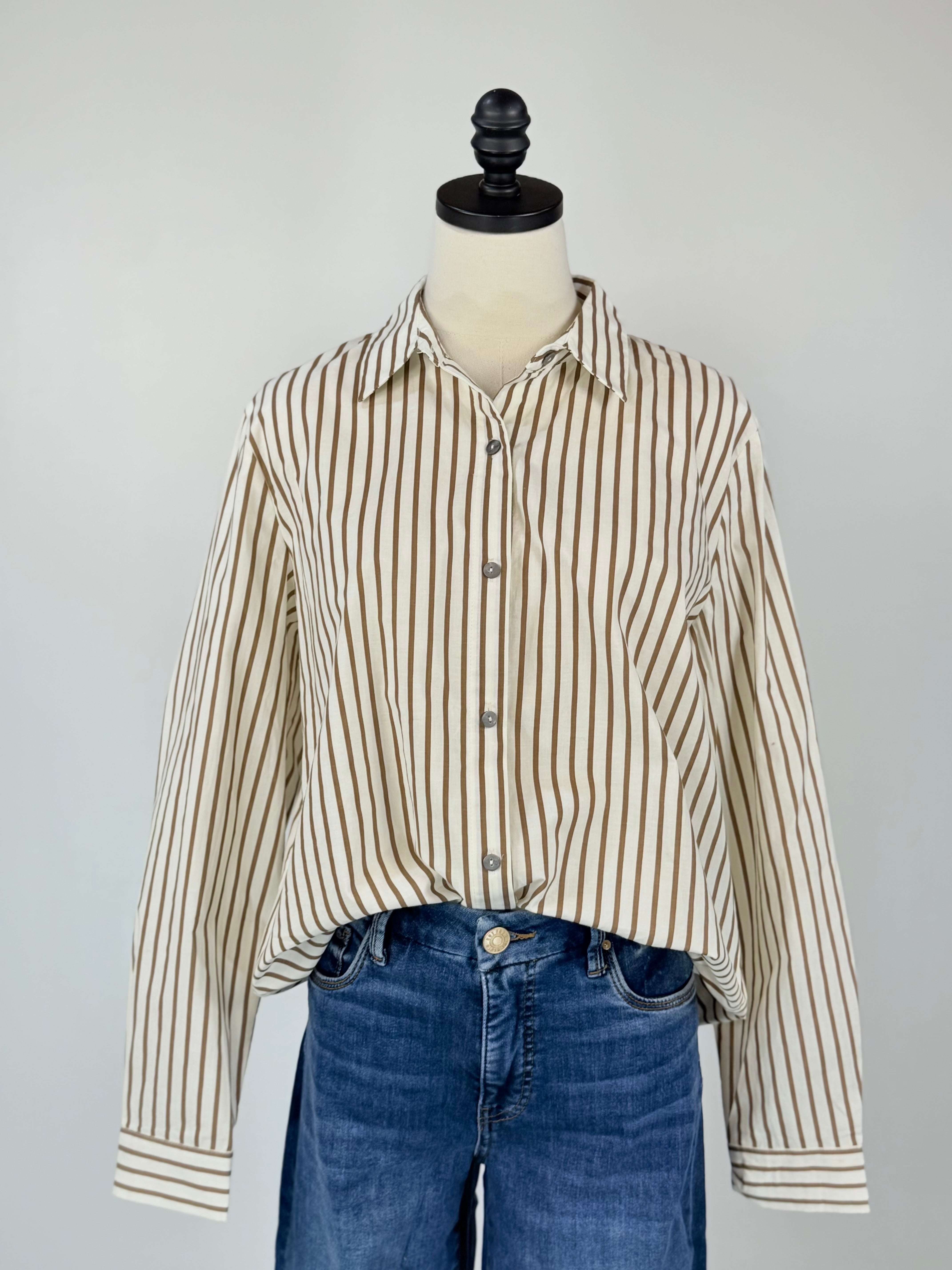 Sapphire Top in Brown Stripe-131 - Sweaters F/W (June - Nov)-Little Bird Boutique