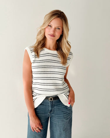 Jak and Rae Selene Sweater Vest in White and Navy Stripe-131 - Sweaters F/W (June - Nov)-Little Bird Boutique