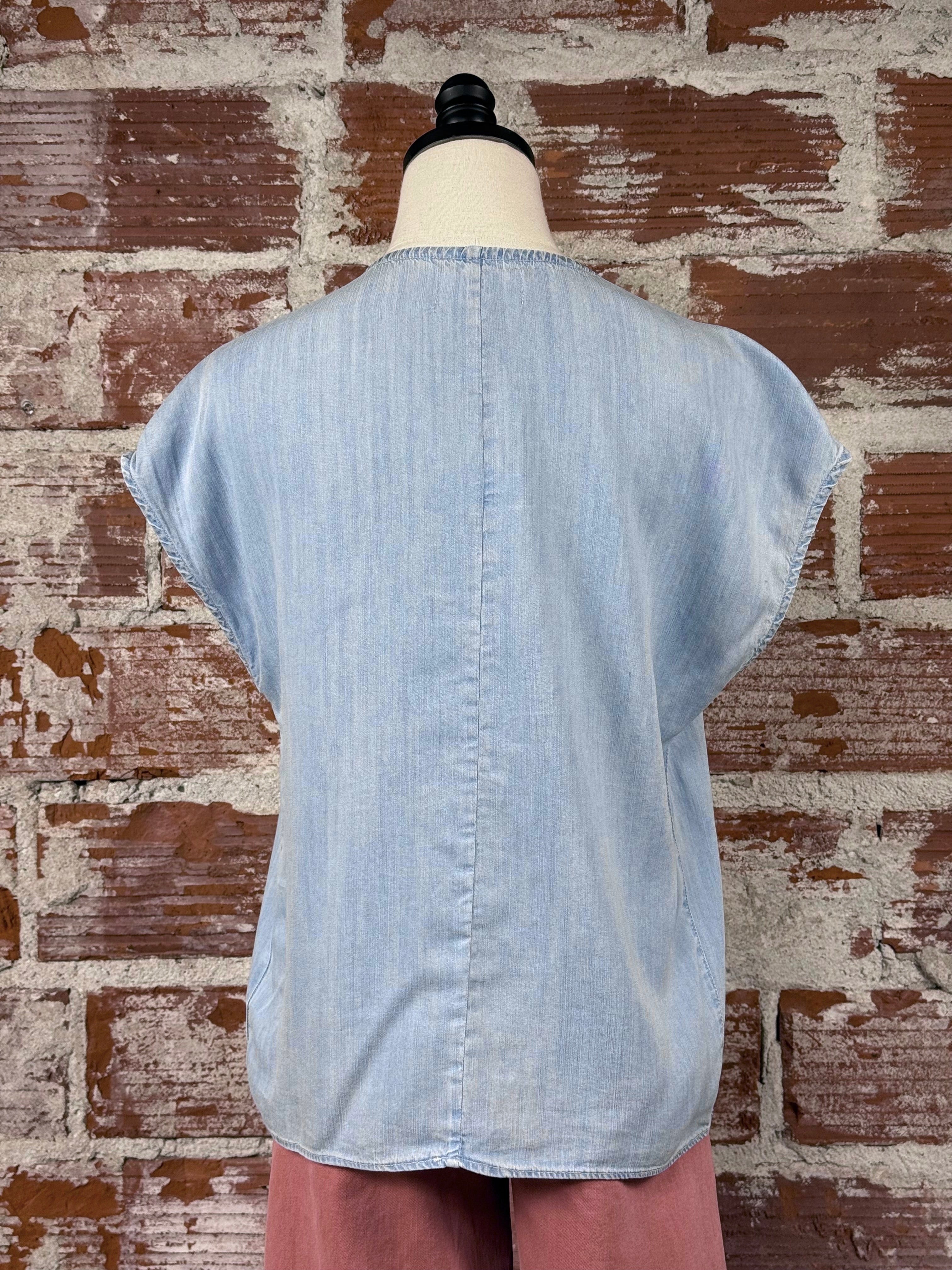 Dear John Kristen Top in Light Blue-112 - Woven Top S/S (Dec - May)-Little Bird Boutique