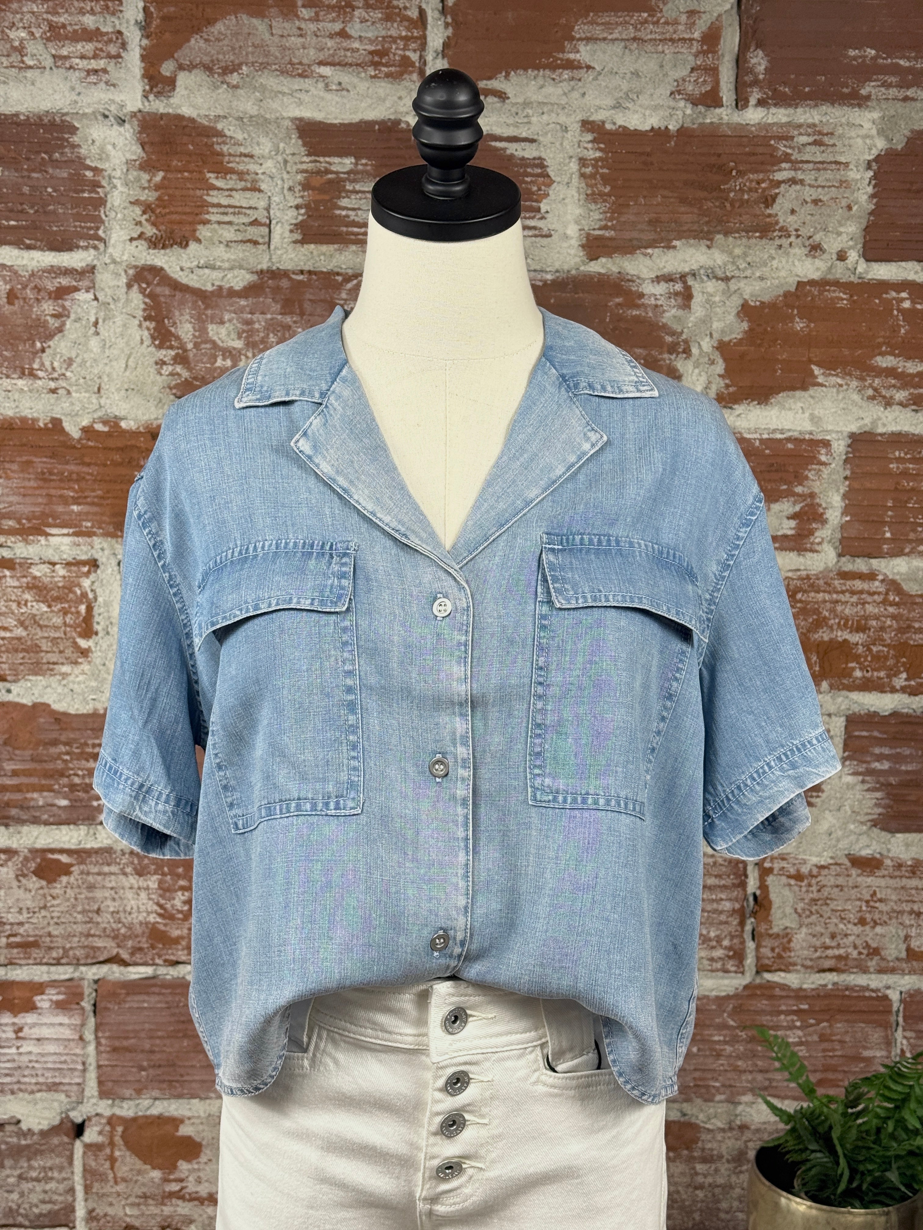 Jak and Rae Lenora Denim Top in Classic Indigo-112 - Woven Top S/S (Dec - May)-Little Bird Boutique