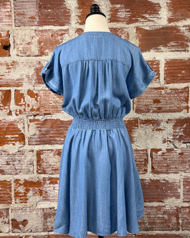 Apricot Zip Dress in Medium Blue Denim-151 Dresses - Short-Little Bird Boutique