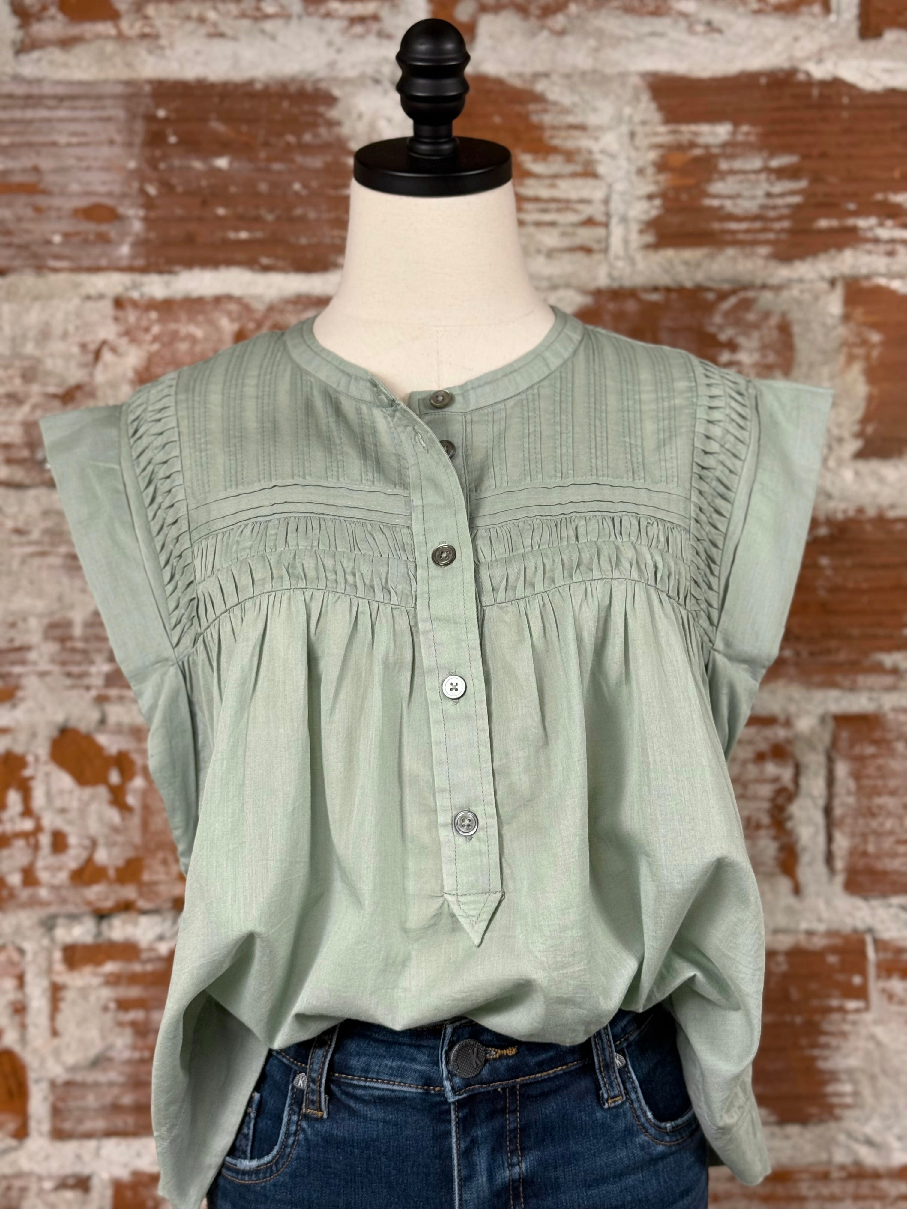 Dear John Shaya Top in Iceberg Green-112 - Woven Top S/S (Dec - May)-Little Bird Boutique