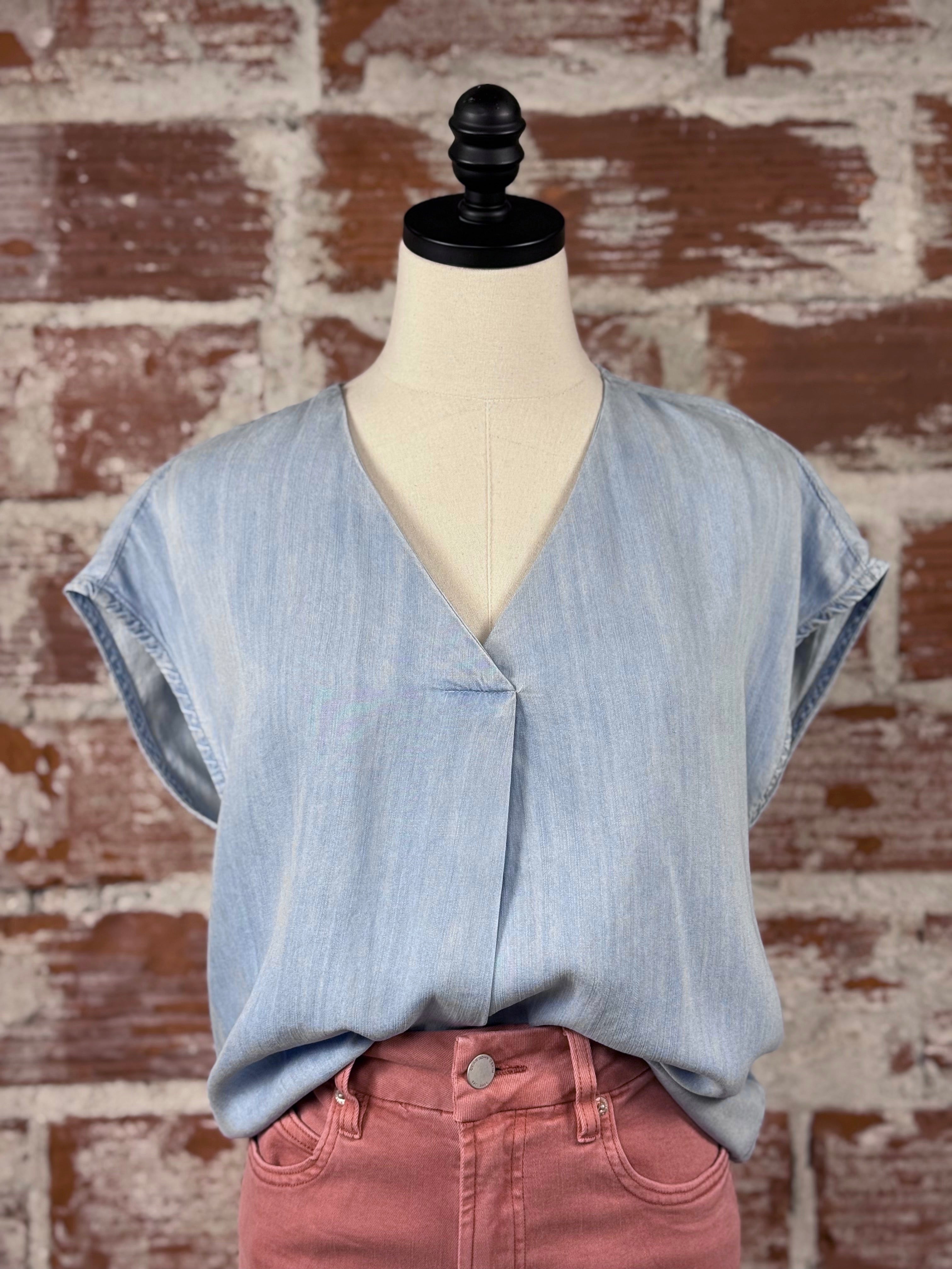 Dear John Kristen Top in Light Blue-112 - Woven Top S/S (Dec - May)-Little Bird Boutique