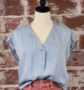Dear John Kristen Top in Light Blue-112 - Woven Top S/S (Dec - May)-Little Bird Boutique