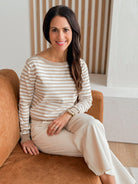 Emily Striped Sweater in Taupe and Ivory-132 - Sweaters S/S (Jan - June)-Little Bird Boutique