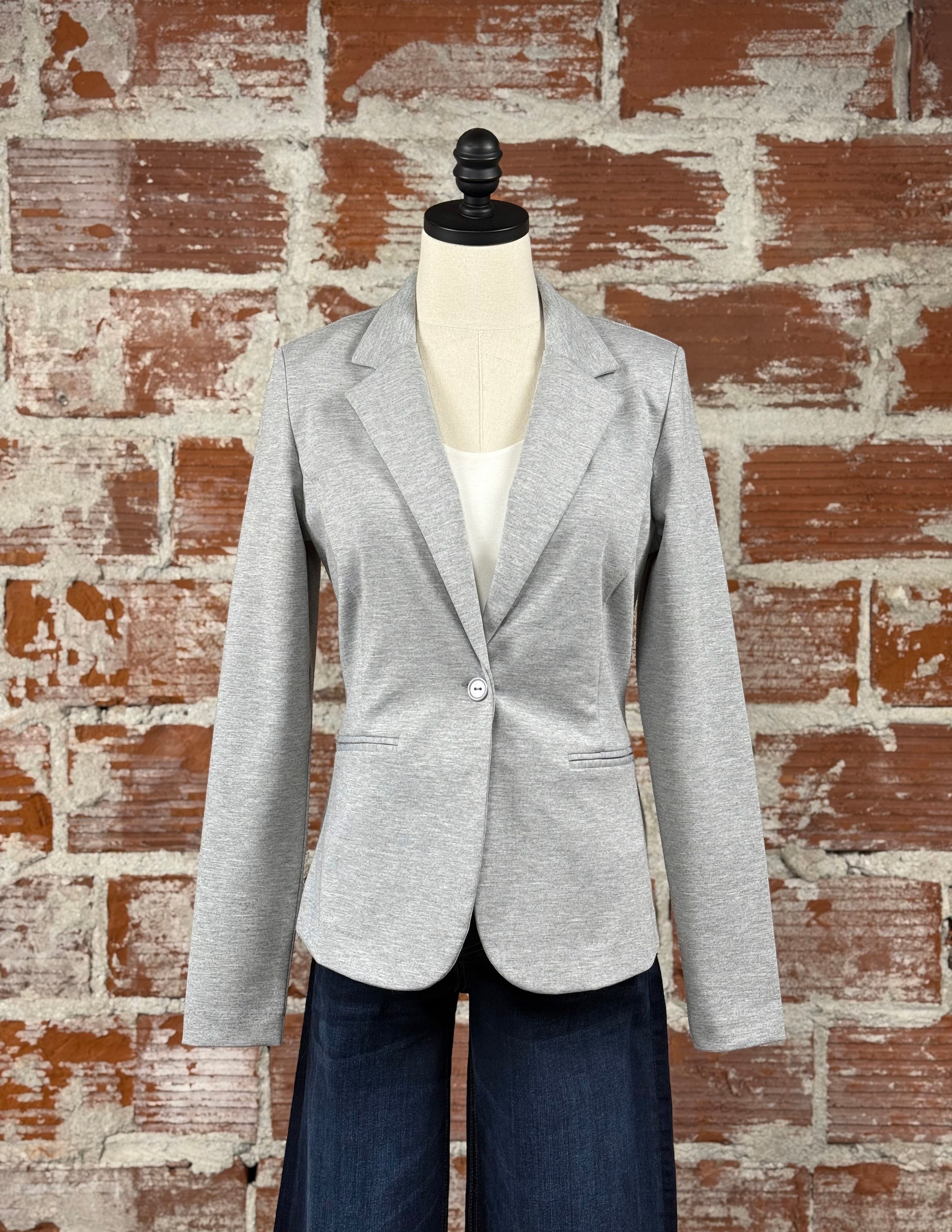 Kate Blazer in Grey Melange-143 Blazers-Little Bird Boutique