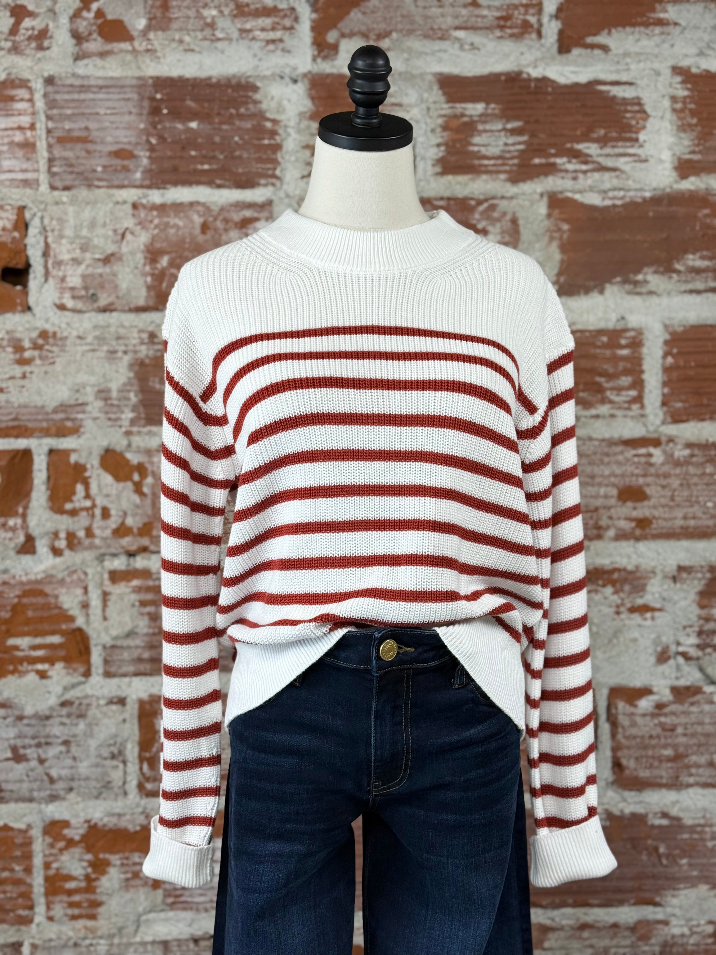 Jak & Rae Margot Sweater In Ivory and Rust Stripe-131 - Sweaters F/W (July - Dec)-Little Bird Boutique