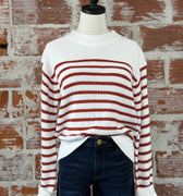 Jak & Rae Margot Sweater In Ivory and Rust Stripe-131 - Sweaters F/W (July - Dec)-Little Bird Boutique