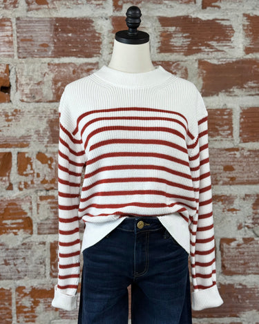 Jak & Rae Margot Sweater In Ivory and Rust Stripe-131 - Sweaters F/W (July - Dec)-Little Bird Boutique
