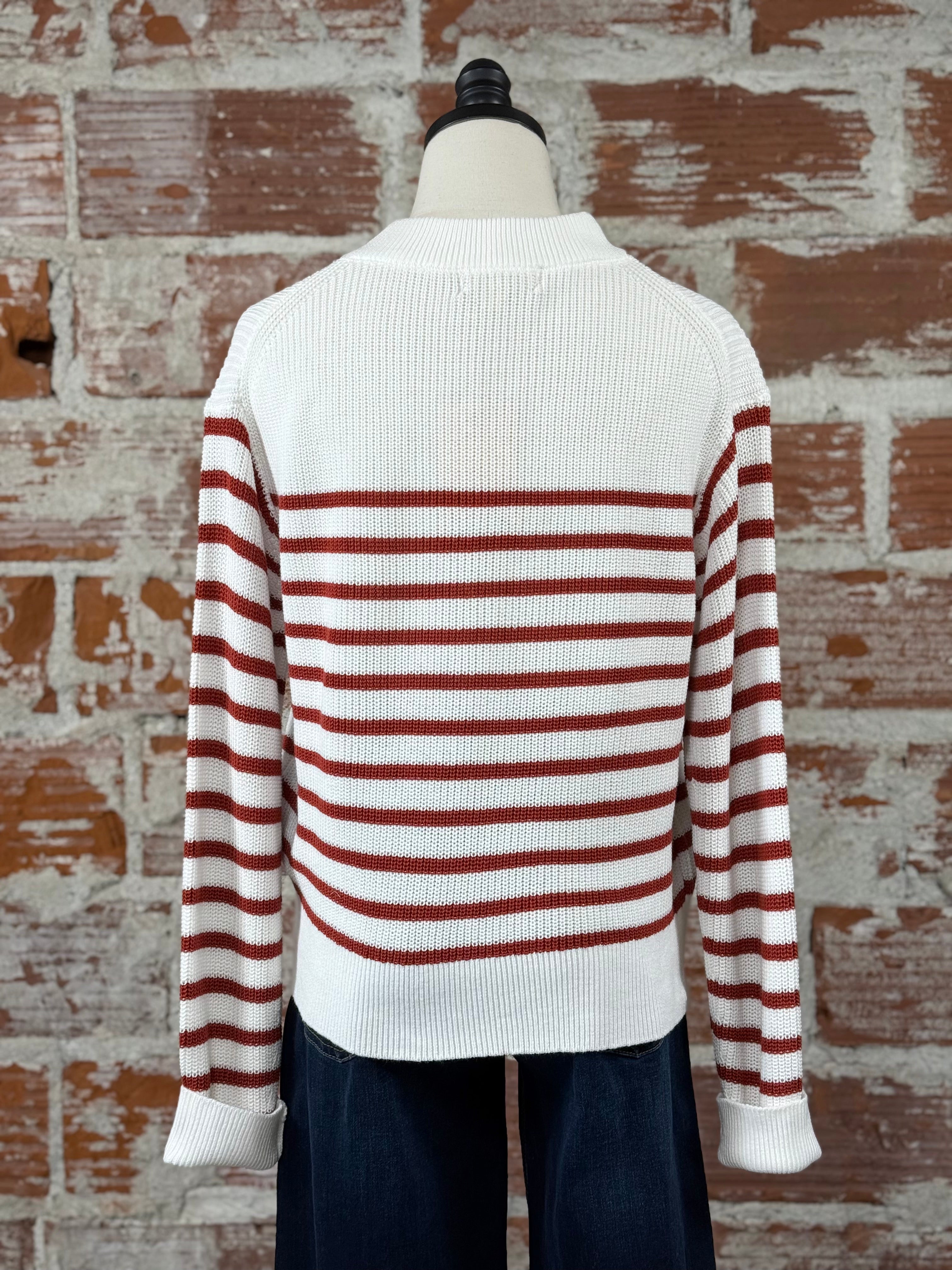 Jak & Rae Margot Sweater In Ivory and Rust Stripe-131 - Sweaters F/W (July - Dec)-Little Bird Boutique