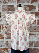 THML Paige Top in Ivory and Pink Floral-112 - Woven Top S/S (Dec - May)-Little Bird Boutique