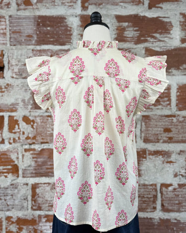 THML Paige Top in Ivory and Pink Floral-112 - Woven Top S/S (Dec - May)-Little Bird Boutique