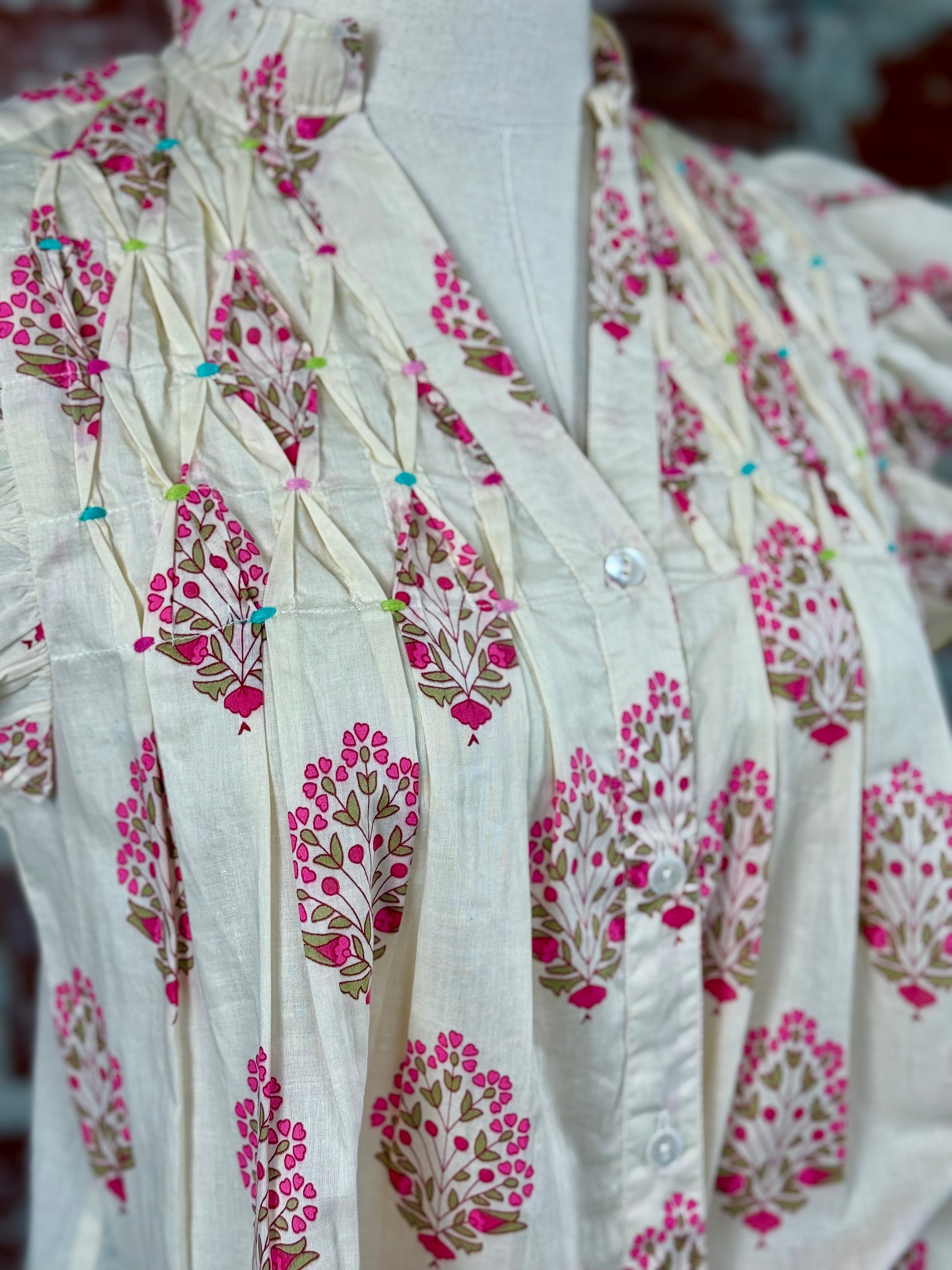 THML Paige Top in Ivory and Pink Floral-112 - Woven Top S/S (Dec - May)-Little Bird Boutique