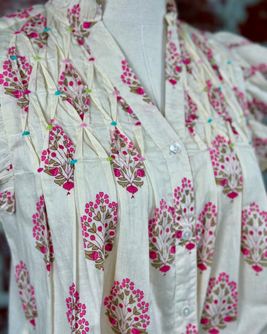 THML Paige Top in Ivory and Pink Floral-112 - Woven Top S/S (Dec - May)-Little Bird Boutique