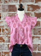 THML Paige Top in Pink Floral-112 - Woven Top S/S (Dec - May)-Little Bird Boutique