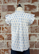 THML Paige Top in White with Blue Floral-112 - Woven Top S/S (Dec - May)-Little Bird Boutique