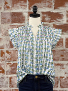 THML Paige Top in Blue and Green Floral-112 - Woven Top S/S (Dec - May)-Little Bird Boutique