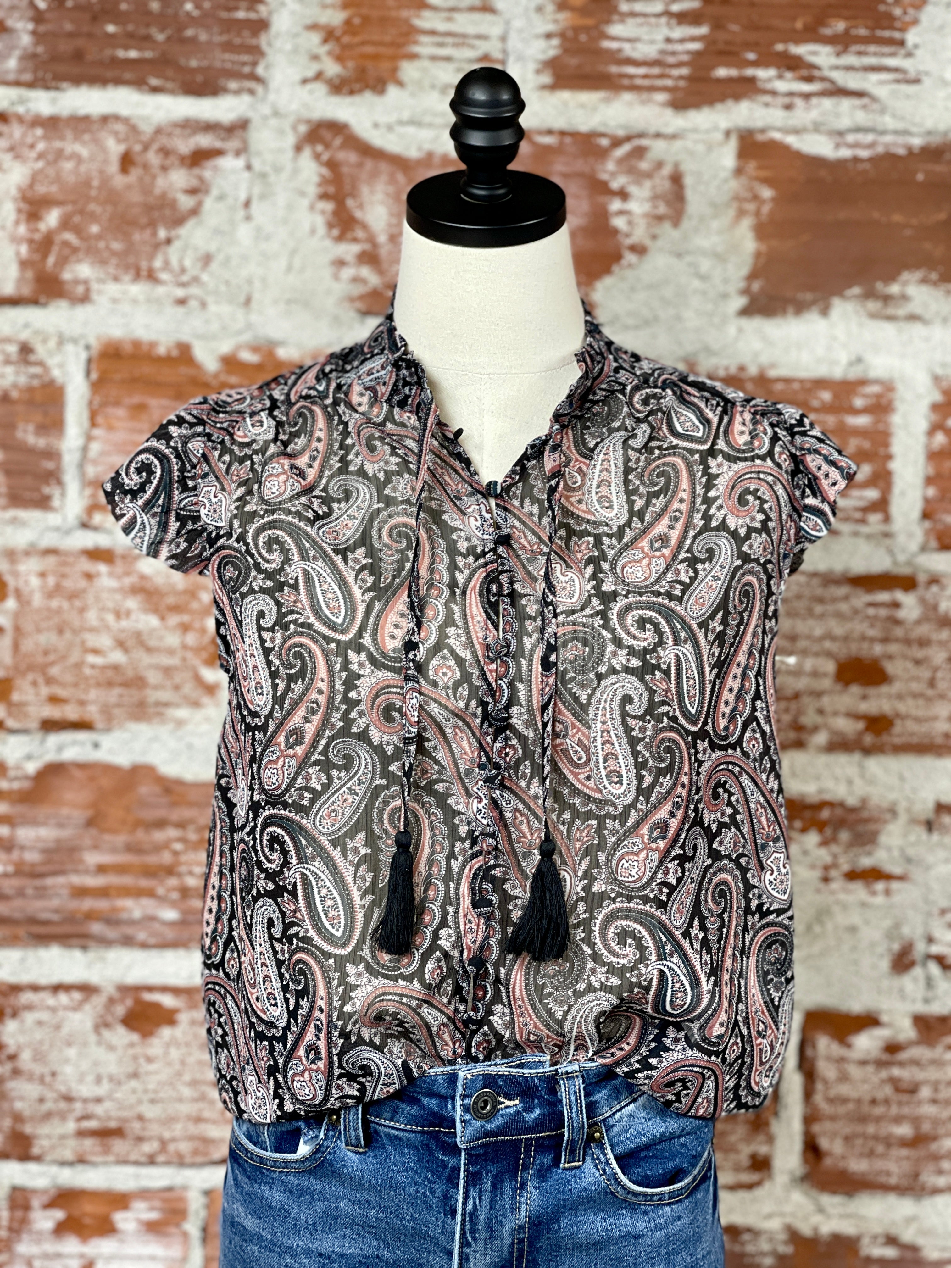 Dex Dark Paisley Blouse-111 - Woven Top F/W (June- Nov)-Little Bird Boutique