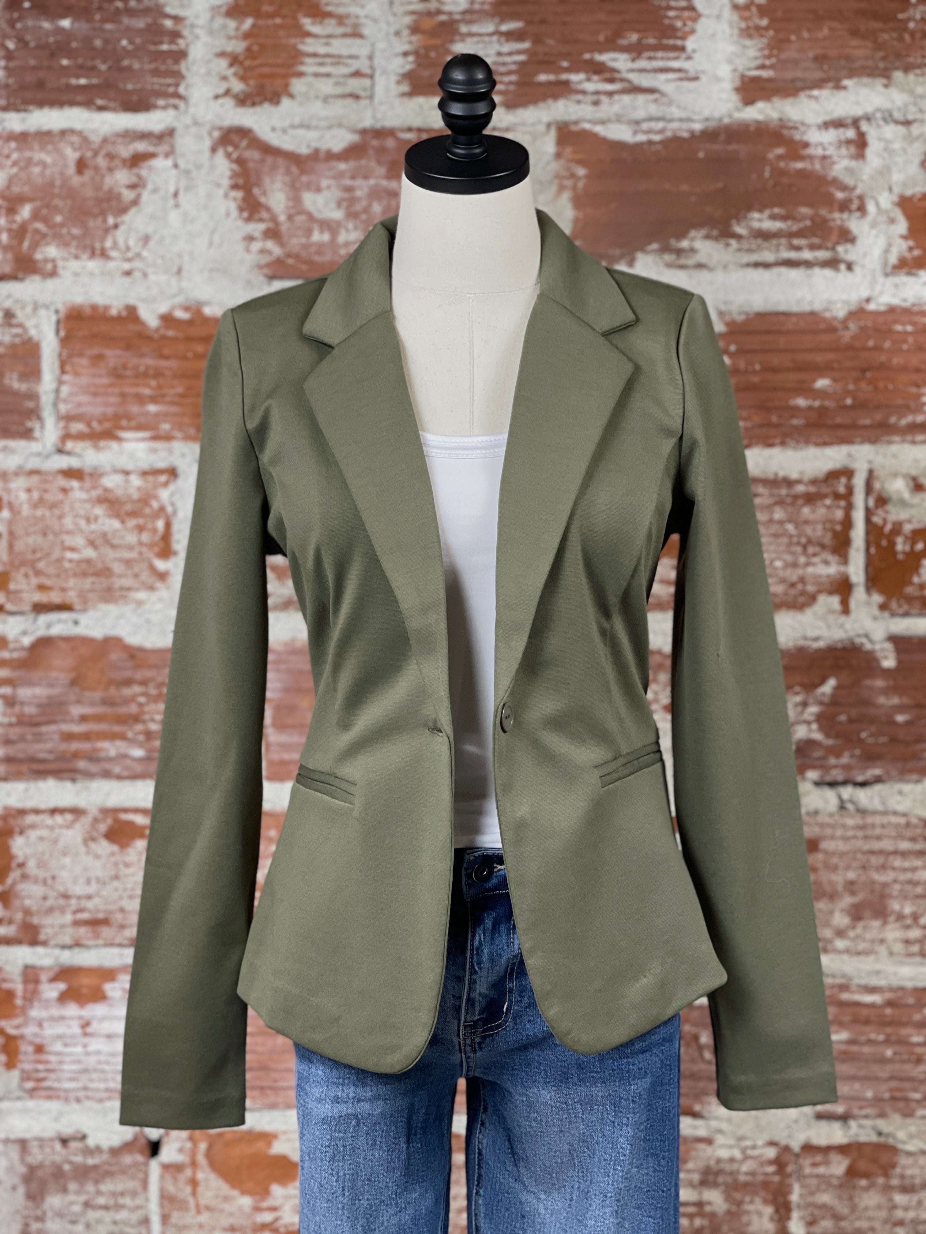 Kate Blazer in Olive-143 Blazers-Little Bird Boutique