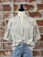 Luna Top in Gray Stripe-112 - Woven Top S/S (Dec - May)-Little Bird Boutique