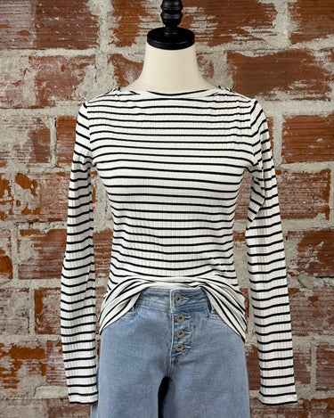 Sanctuary Boatneck Top in Chalk and Black Stripe-122 - Jersey Tops S/S (Dec - May)-Little Bird Boutique