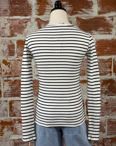 Sanctuary Boatneck Top in Chalk and Black Stripe-122 - Jersey Tops S/S (Dec - May)-Little Bird Boutique